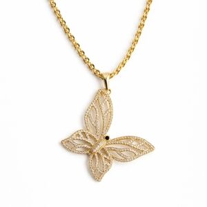 Gold Plated Butterfly Necklace  Chain  CZ Pendant  Elegant Dainty